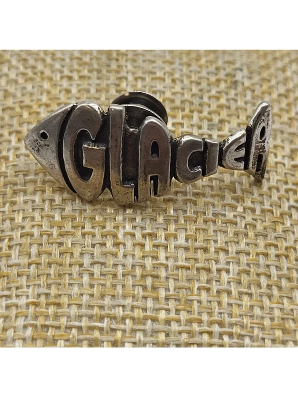 Vintage Sterling Silver Glacier Fish Tie Tack Lapel Pin Mount Baker Ski Artisan